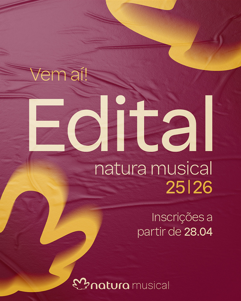 Arte colorida de Edital Natura Musical 2026 - Divulgação
