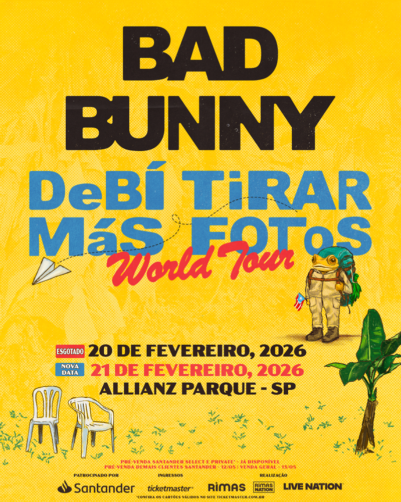 arte colorida de divulgação do show de Bad Bunny - debí tirar más fotos tour no Allianz Parque em 2026