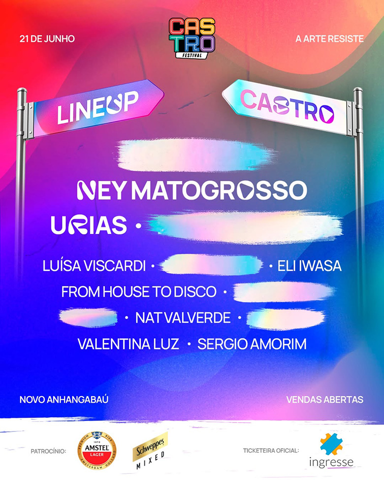 Arte colorida do Line Up do Castro Festival 2025 - divulgação