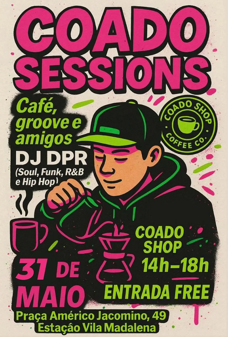 Arte de capa colorida de divulgação Coado Sessions na Casa Marx - Coado Shop Café