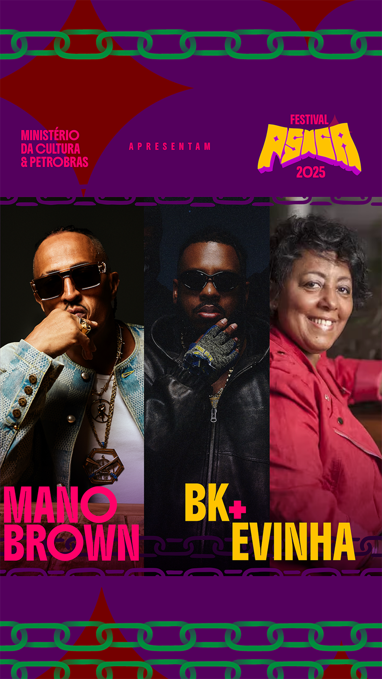 Arte colorida do Festival Psica 2025 com Mano Brown BK e Evinha