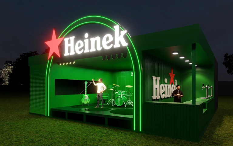 Arte colorida 3D de Heineken no Popload Festival 2025 - divulgação Atenas.ag
