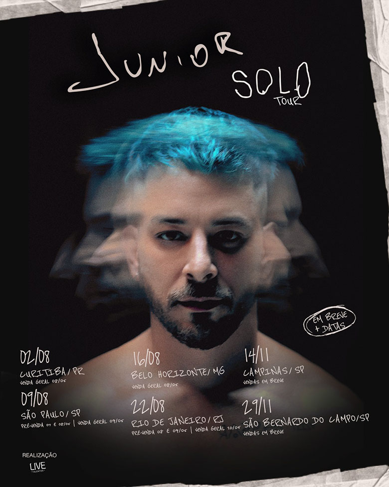 Arte colorida com foto de Junior Solo Tour - Divulgação