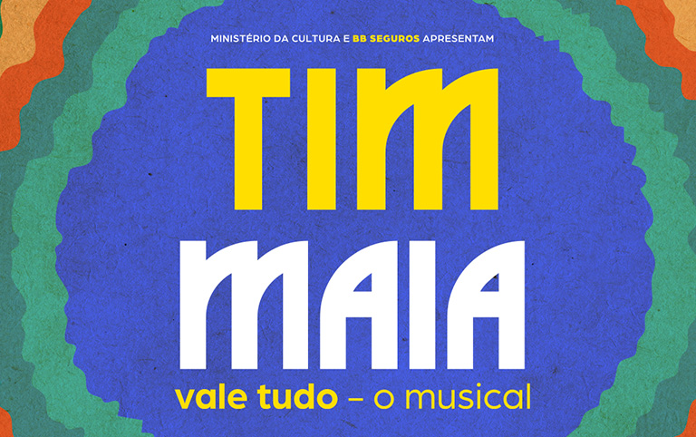 Arte colorida de Tim Maia - Vale Tudo - O Musical - divulgação Teatro Claro Mais SP