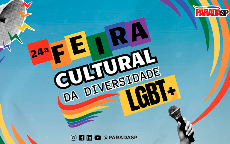 Arte colorida de Feira Cultural da Diversidade LGBT - ParadaSP