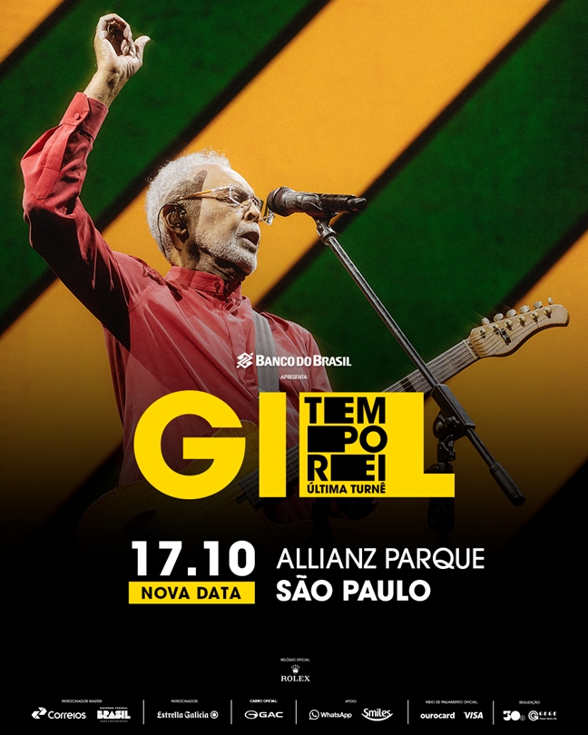 Arte colorida de Gilberto Gil - Tempo Rei - sexta data extra no Allianz Parque