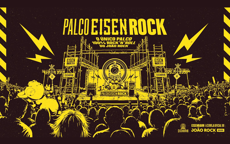Arte colorida promocional de Eisenbahn - João Rock 2025 - Palco Eisen Rock